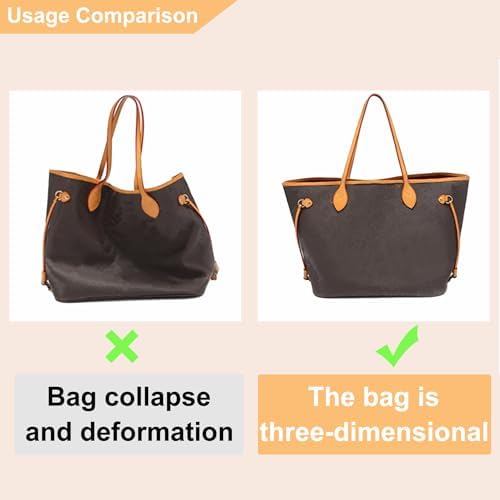Doxo Purse Organizer Insert for Handbags, Felt Neverfull MM Organizer Insert with Cover, Tote Bag Organizer with Zipper Pocket and Bottle Holder, Fit Neverfull MM and More, Beige-L