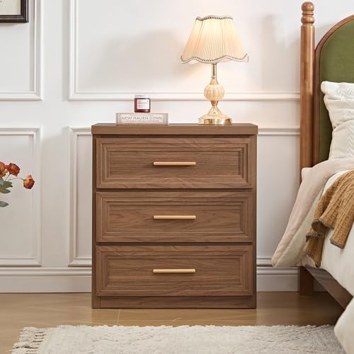 RWYHG Nightstands Set of 2 Wood 3 Drawer Storage 26" Tall Gold Handle