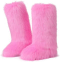 CELNEPHO Faux Fur Boots Knee High Furry Boots Fuzzy Winter Snow Shoes Flats