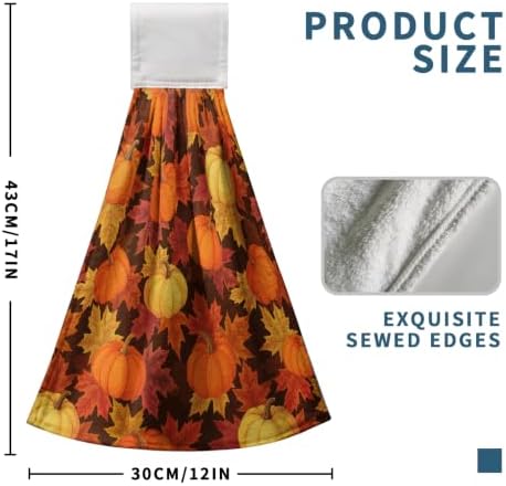 Set of 2 Fall Pumpkin Maple Leaf Hanging Kitchen Towels Thanksgiving Autumn Harvest Hand Tie Towel with Hanging Loops Dish Towels Washcloth Soft Absorbent Bath Hand Towel