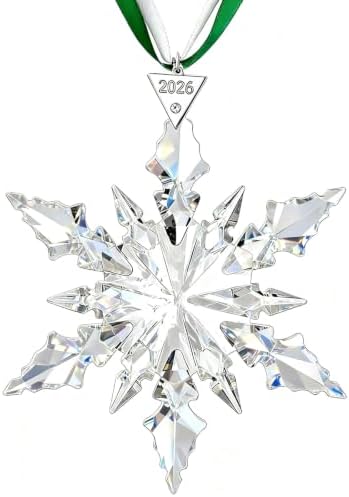 2026 Annual Christmas Ornaments Crystal Snowflake Star - Christmas Tree Ornaments Pendant Crystal Sun Catcher Home Hanging Decor (White 2026)