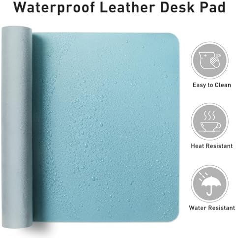 Aothia Large PU Leather Desk Pad Protector – Non-Slip Mouse Pad & Writing Mat for Office/Home, Waterproof, Easy to Clean (31.5" x 15.7", Blue Topaz)