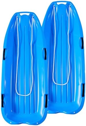 Toboggan Snow Sled for Adults, 48in Plastic Sleds with Pull Rope and 4 Handles, Outdoor Plastic Snow Sled for Kids and Adults