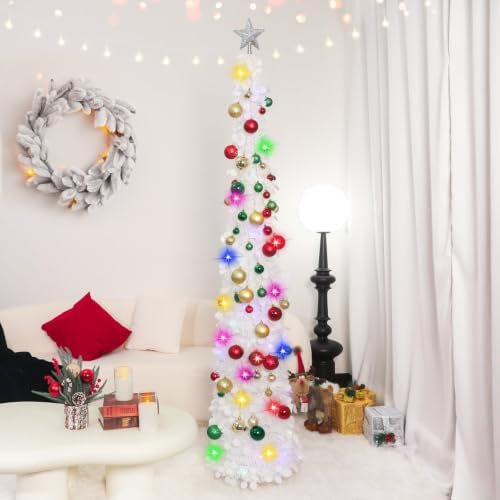 N&T NIETING Pop Up Christmas Tree with Lights & Ornaments, 6FT, White