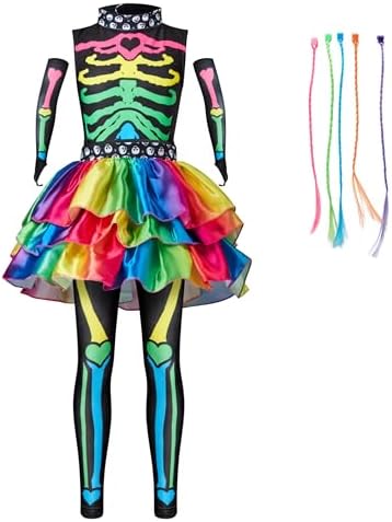 Spooktacular Creations Halloween Kids Skeleton Costume, Funky Punky Bone Skeleton Deluxe Costume, Halloween Girls Outfit
