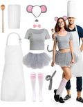 Hillban 10 Pcs Halloween Mouse Chef Couple Costume Accessories Tutu Skirt Chef Hat Apron for Halloween Cosplay Party