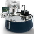 Cattasaurus Wireless 304 Stainless Steel Cat Water Fountain with Filtration, Automatic Water Dispenser for Cats, 135oz Large Capacity, Dishwasher Safe (Blue, Fountain + 6 Filters (6-Week Supply))