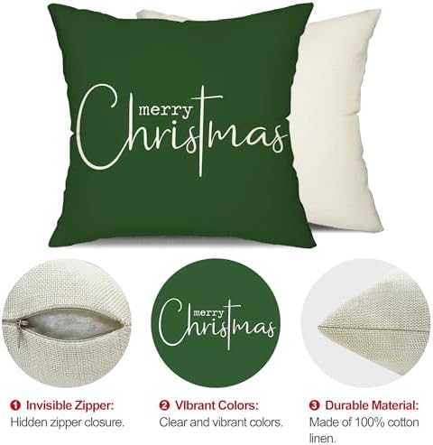 Allorry Christmas Pillow Covers Merry Christmas Throw Pillow Decorative Christmas Green Cotton Cloth Linen Cloth Pillow Cover Sofa Cover Decorative Rectangle Length 20X20 inches