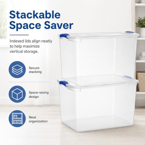 66 Qt Storage Bins 2-Pack, Clear Plastic Containers with Secure Latch Lids