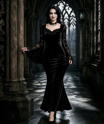 Halloween Gothic Mermaid Dress for Women Witch Vampire Costume