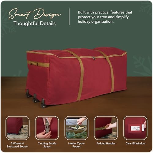 Covermates Christmas Tree Rolling Cinch Bag, Fits 6-7.5 ft Trees, Red