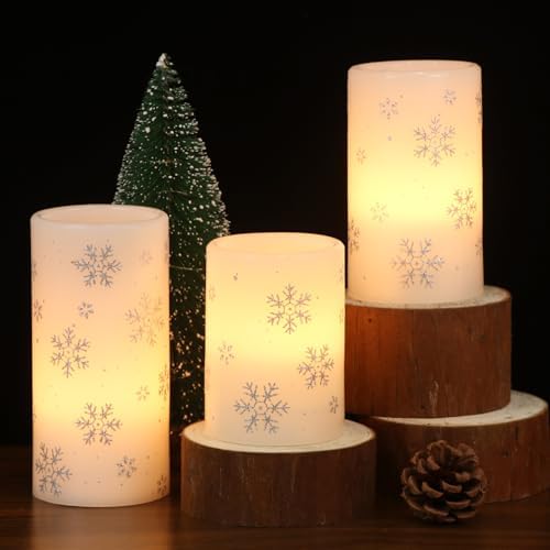 Silver Snowflake Flameless Candles Battery Operated with 6H Timer