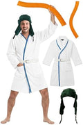 Halloween Costume for Men, 4pcs Funny Christmas Costume with White Robe Men, Hat, Orange Tube and Belt, Funny Men's Holiday Outfit for Halloween Christmas Cosplay Parties