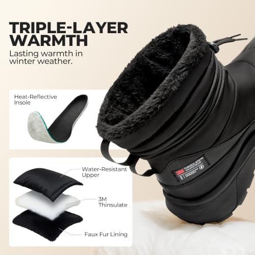 NORTIV 8 Men's Wide Winter Snow Boots Insulated Waterproof Outdoor