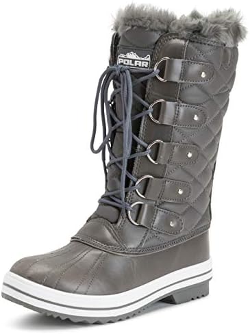 POLAR Womens Snow Boot Nylon Tall Winter Fur Lined Snow Warm Waterproof Rain Boot