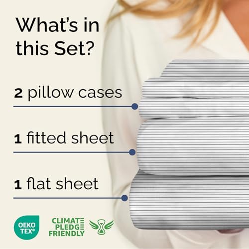 Full 4 Piece Striped Sheet Set - Soft, Breathable & Cooling - Fine Lines