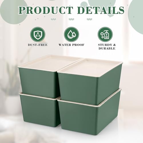 Menkxi 4 Pcs Storage Bins with Lids, Green, Large
