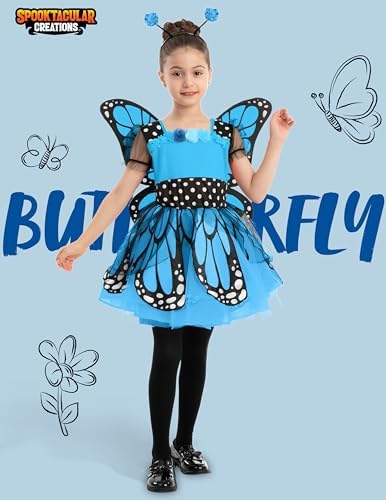 Spooktacular Creations Child Girls Butterfly Costume, Toddlers Butterfly Outfit w/Wings Headband for Kids Halloween Parties