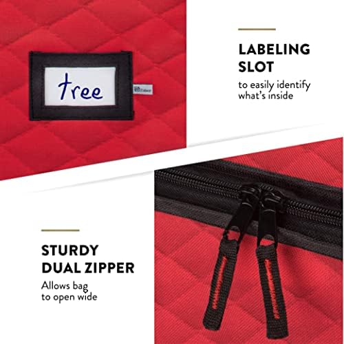ZOBER 600D Oxford Fabric Large Rolling Christmas Tree Storage Bag - Fits 9 Ft Artificial Trees - Waterproof Christmas Tree Bag For Storage Box For Xmas, Durable Handles and Wheels - Quilted Red