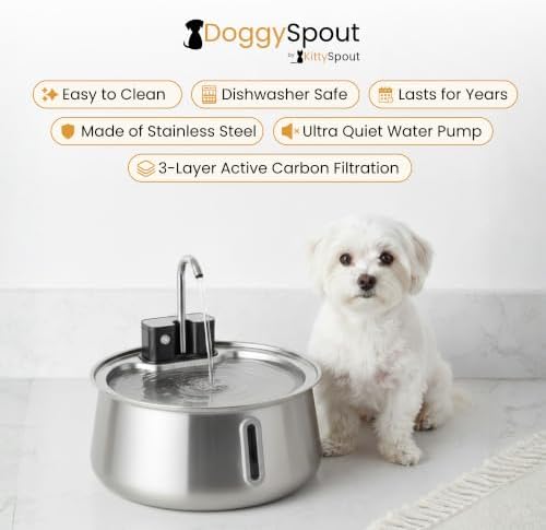 Wireless Dog Water Fountain, Large 4L (135oz) Stainless Steel Pet Water Fountain for Large Dogs and Multi-Pet Homes, Ultra Quiet Automatic Fountain with 3-Layer Filtration