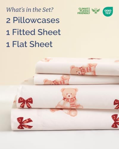 Christmas Sheet Set, Teddy Bears, Holiday Xmas Bedding Set - King Size