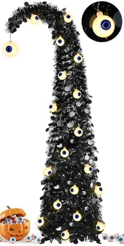Black Halloween Tree with Eyeball String Lights for Christmas Decorations