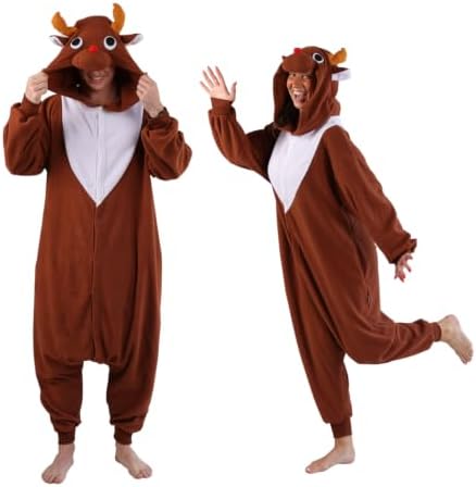 Funziez! Adult Onesie Halloween Costume Animal Dinosaur Shark Unisex Plush One Piece Cosplay Suit for Adults, Men and Women
