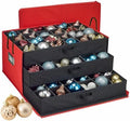 HOLDN’ STORAGE Christmas Ornament Storage Box with Dividers, Holds Up to 72 Ornaments (4 Inches), Large Organizer with 3 Stackable Trays - Red