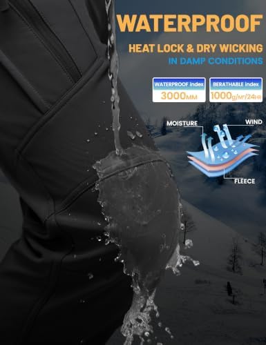 TACVASEN Men's Winter Snow Ski Pants Fleece Lined Waterproof Work Tactical