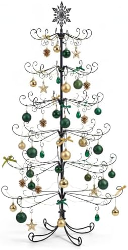 6 Ft Metal Christmas Tree Stand with Snowflake Top, Holiday Decor, Black