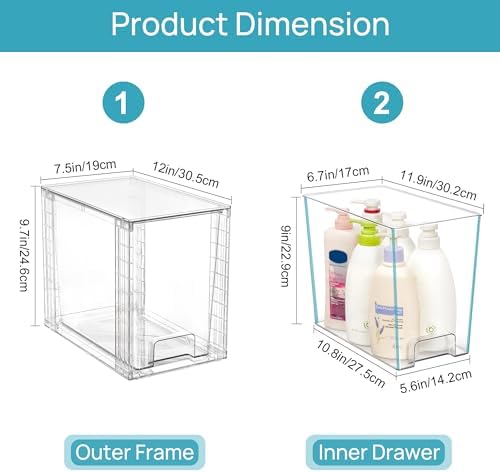 Vtopmart 8 Pack Clear Stackable Storage Drawers,9.7" High Plastic Organizers Bins for Skincare, Bathroom Supplies,Ideal for Cabinet,Undersink,Vanity,Kitchen,Pantry Organization