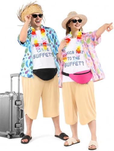 12PCS Tacky Tourist Costume Couples Hawaiian Funny Adult Halloween Set