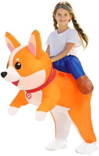 Inflatable Costumes Kids Dog Costume Halloween Blow Up Ride on Corgi Costume Animal Suit for Girls Boys Cosplay Party