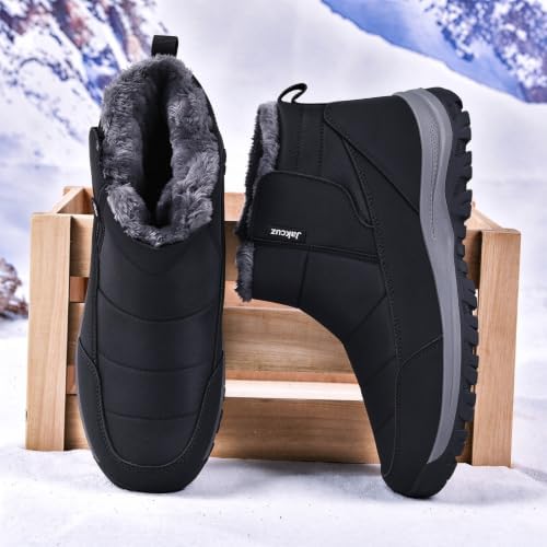 Jakcuz Plus Size Men's Water Resistant Winter Snow Boots with Warm Faux Fur