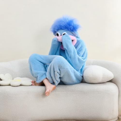Unisex Funny Big Mouth Monster Plush Hooded Onesie Sleepwear