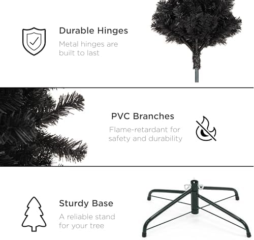 Best Choice Products 4.5ft Black Artificial Holiday Christmas Pencil Tree for Home, Office, Party Decoration w/ 290 Tips, Metal Hinges & Base