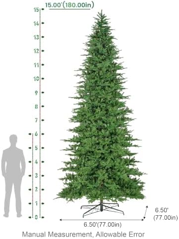 Glitzhome 15ft Prelit Artificial Christmas Tree, Vibrant Evergreen Fir with 5,000 Warm White/Multi-Color Chasing and Twinkling Lights, 13,459 PE&PVC Branch Tips, 9 Function w/Foot Pedal, Simple Setup
