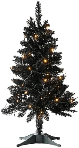 4ft Black Mini Artificial Christmas Tree Hinged Design with 100 Battery Powered LED Lights, 202 PVC Tips Small Black Xmas Tree for Apartment Corner Office Indoor Holiday Party Decorations