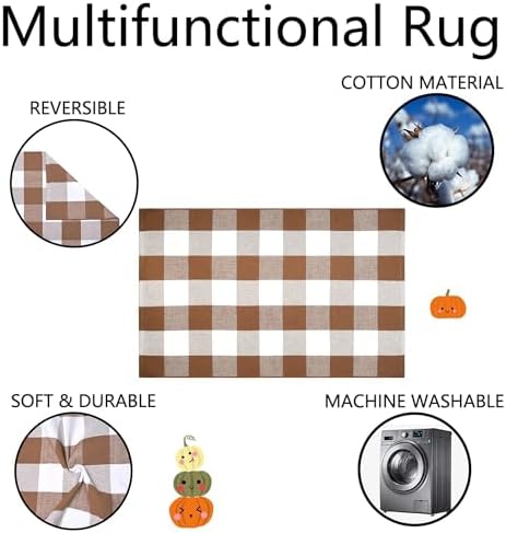 Homydecor Buffalo Plaid Outdoor Rugs, 4'x6' Coffe and White Checkered Area Rug, Layering Rug for Hello/Welcome Door Mat, Washable Cotton Woven Farmhouse Mat for Front Porch Décor