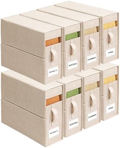 Sheet Organizers and Storage for Linen Closet, 8Pack Beige