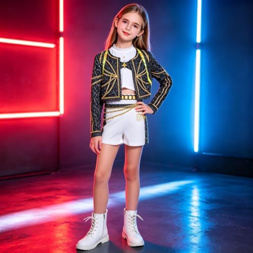 Golden Pop Singer Costume Kids Girls Halloween Costumes Outfit Set