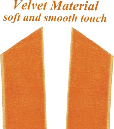 Hongsome 12Pcs Fall Velvet Ribbon Bows Tree Decorations 5in x 10in Orange