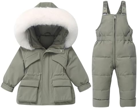 Toddler Boys Girls 2 Piece Snowsuit Waterproof Hooded Winter Coat Ski Bibs