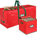 StorageRight Christmas Tree Bag & Ornament Storage Box 2Pcs Set, Waterproof 9 Ft Tree Storage & 64-Compartment Organizer with Dividers, Tag Pockets & Handles, Heavy-Duty Xmas Decor Containers, Red