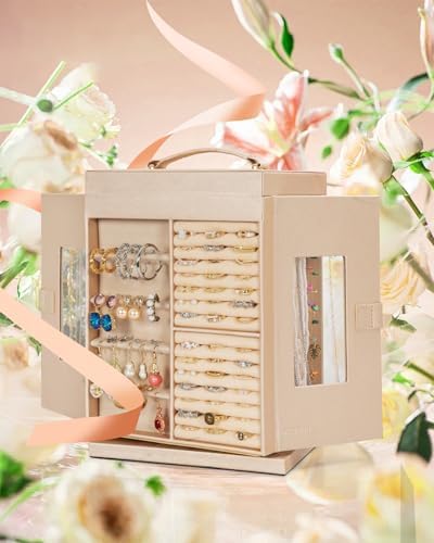 AKOZLIN 6-Tier Jewelry Box Organizer 5 Drawers Storage M-L Champagne