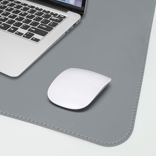 AFIING Leather Desk Pad Protector, 47" x 17" Large Desk Mat with Natural Cork & PU Leather, Mouse Pad, Non-Slip, Waterproof Desk Writing Pad for Office and Home (Light Gray)