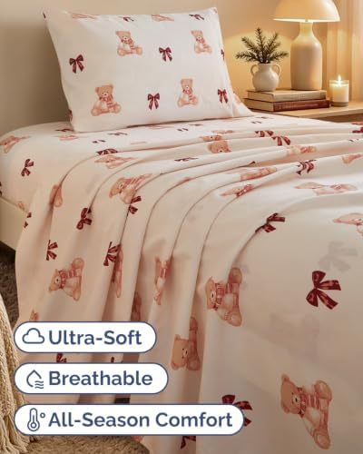 Christmas Sheet Set, Teddy Bears, Holiday Xmas Bedding Set - Twin XL Size