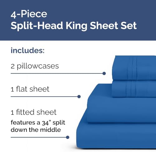 Flex Top Split Head King 4 Piece Sheet Set - Soft & Breathable - Royal Blue