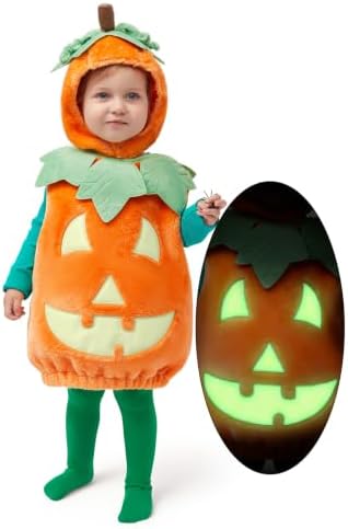 Spooktacular Creations Halloween Baby Pumpkin Costume with Green leaves for Toddler Kids Halloween Dress Up Pumpkin Party