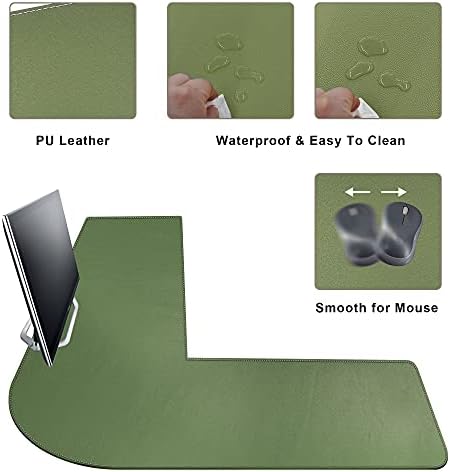 Mydours L-Shape Desk Mat, 46" x 46" x 16" Large PU Leather Corner Mat,Green